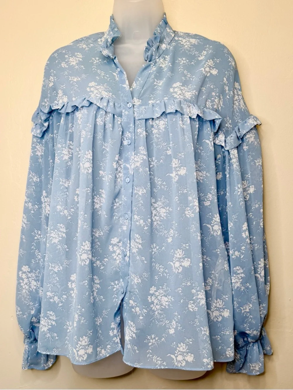 ZARA | Floral Pattern Feminine Ruffled Semi Sheer Breezy Relaxed Blouse - Picture 3 of 15